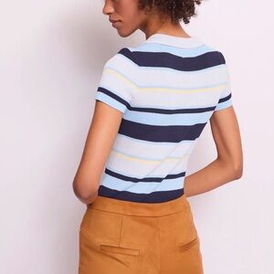 Haggar Striped Short Sleeve Sweater Blue Navy Sage. Medium